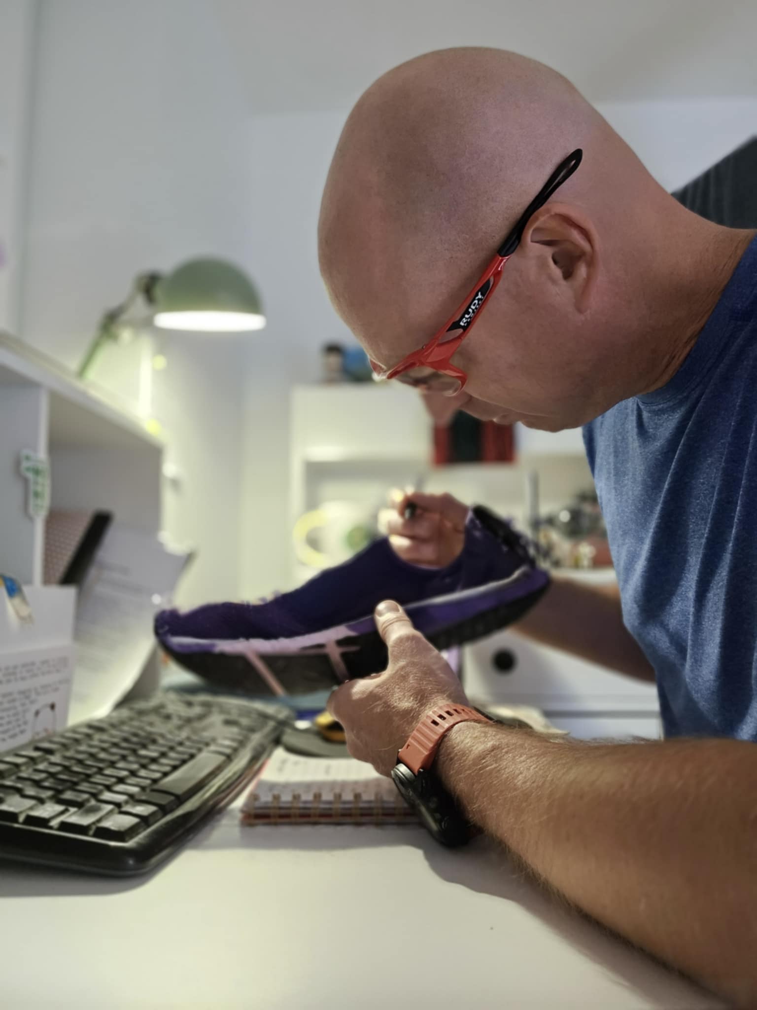 Noel Examining the Shoe Cushion