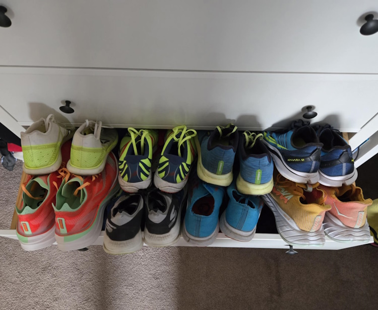 Cushioned shoes in a drawer