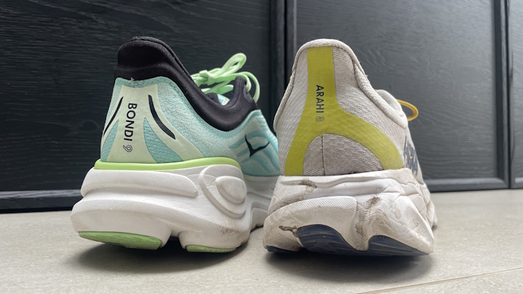HOKA Arahi 8 vs Bondi 9 heels rear view